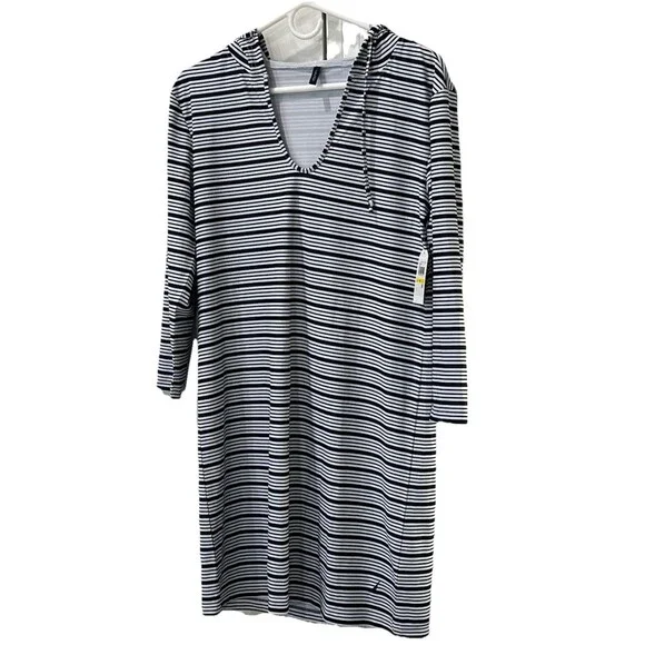 Women's Nautica Hooded Striped Swim Cover Up - Size M - Picture 1 of 4